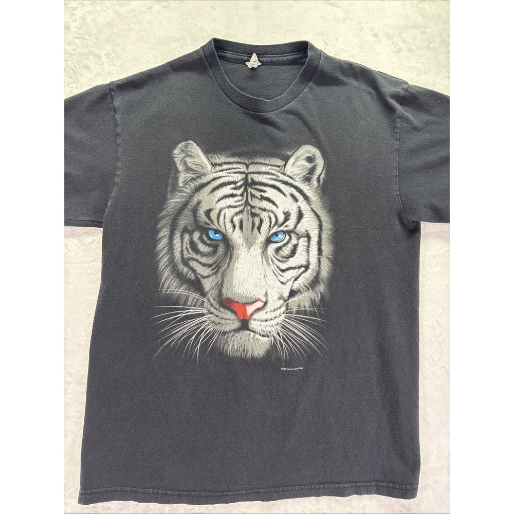 Vintage Y2K White Tiger Shirt Size Medium Uncle Jerry's Tees Black